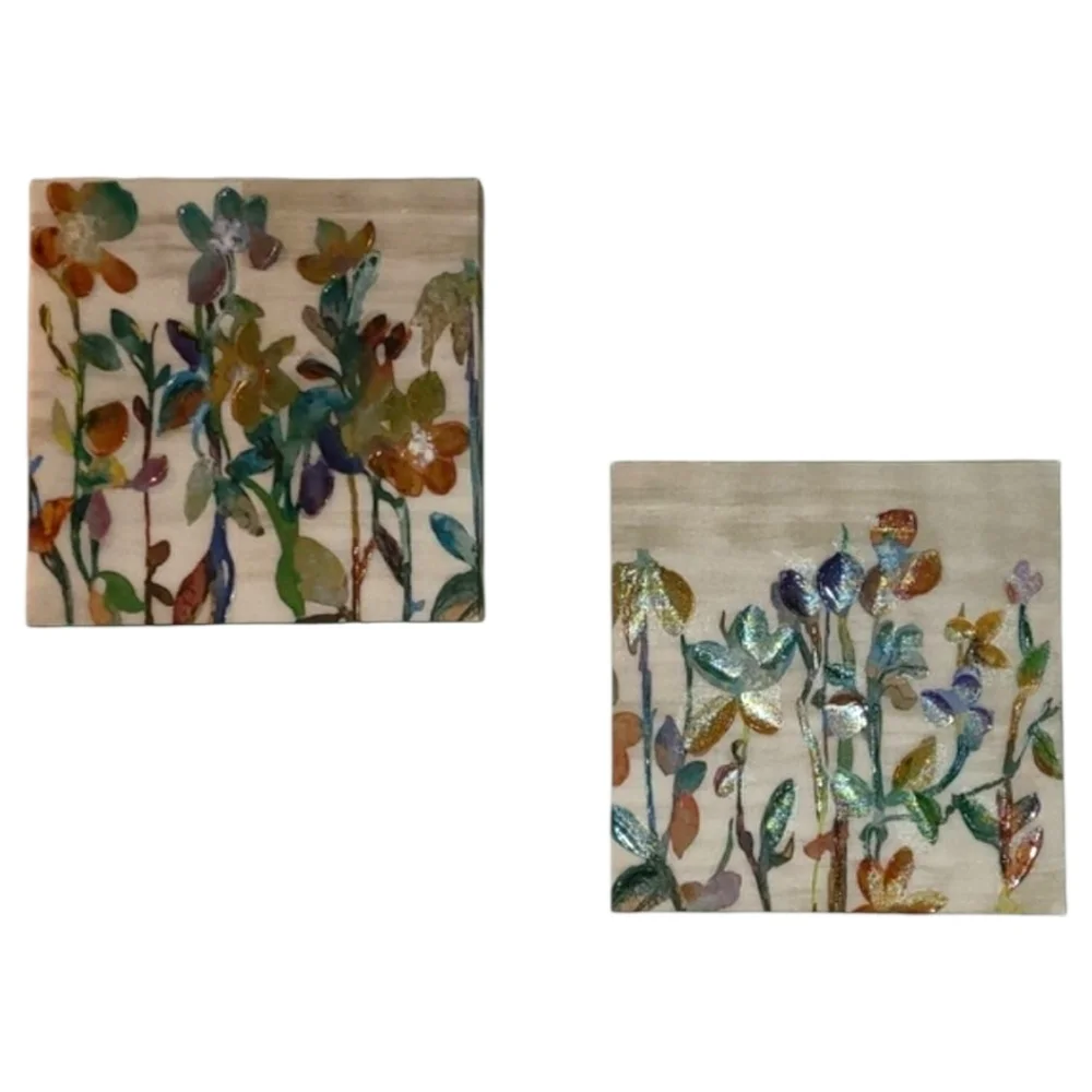 2 two NECTAR by HOLLACK‎ FLORAL FLOWERS CANVAS 14x14